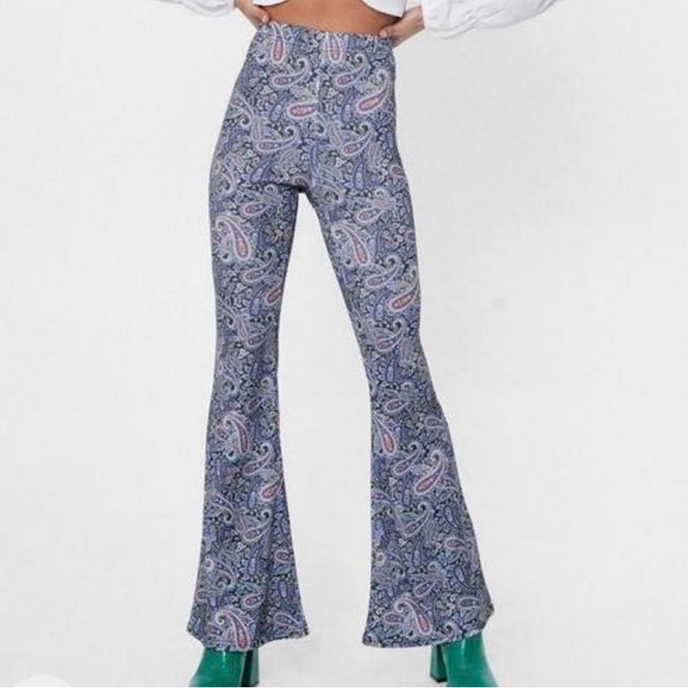 Nasty Gal Crepe High Waisted Paisley Print Flare Pants.